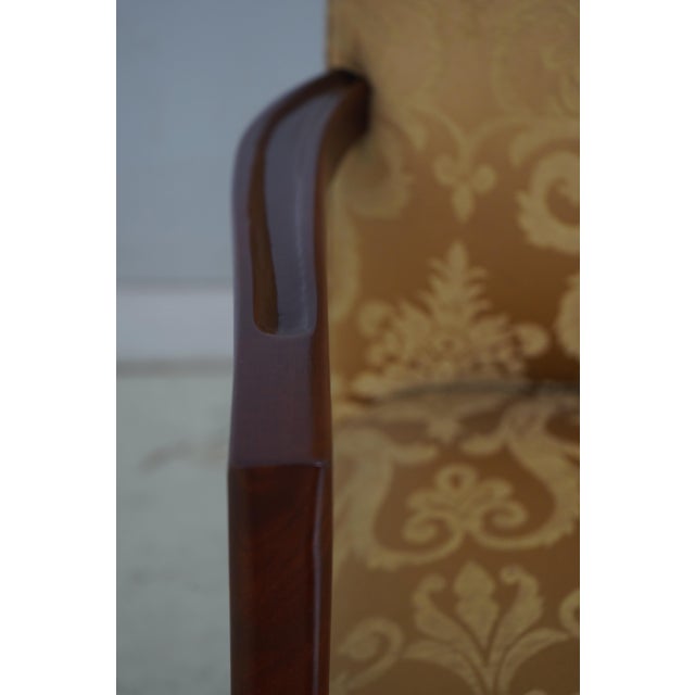 Gold Set of 6 Mahogany Gold Damask Upholstered Dining Chairs For Sale - Image 8 of 18