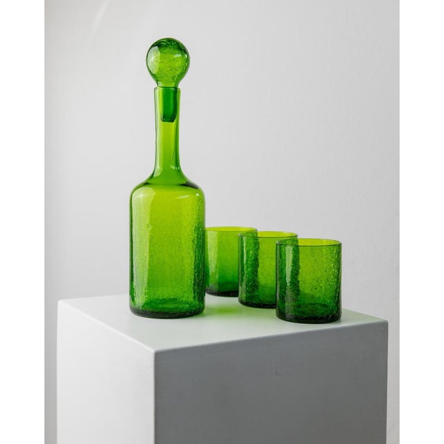 Vintage Green Crackle Murano Glass Decanter and Glasses, Italy, 1960s, Set of 4 For Sale - Image 11 of 11