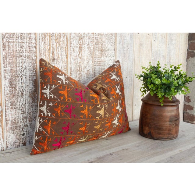 Zia Antique Indian Folk Lumbar Pillow For Sale - Image 4 of 10