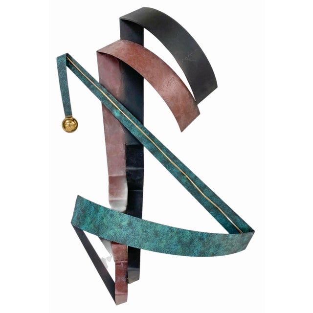 90s.Dynamic, Postmodern, Oversized, Curtis Jere created, Mixed Metals, Vibrant wall sculpture dated 1992. The sculpture...