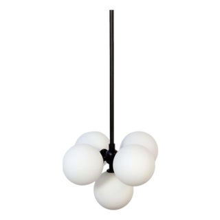Bunch Pendant, Black, 74in H, Modern, 5 Inch Glass Globes, by Research.Lighting, Modern, Minimal Hanging Light For Sale