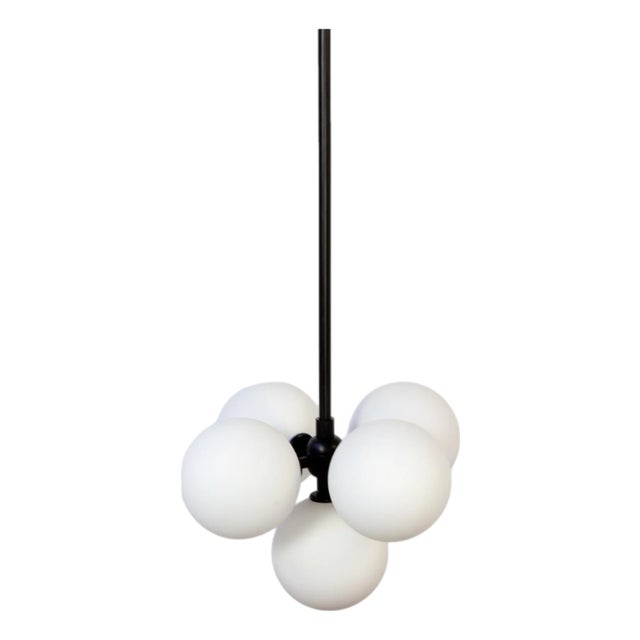 Bunch Pendant, Black, 74in H, Modern, 5 Inch Glass Globes, by Research.Lighting, Modern, Minimal Hanging Light For Sale