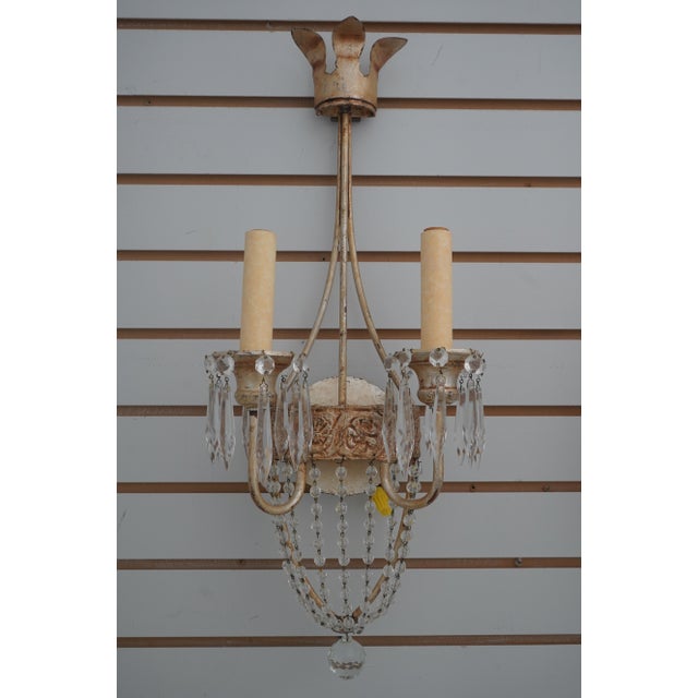 Traditional 1980s Pair Neopolitan Style Crystal & Gilt Metal Wall Sconces For Sale - Image 3 of 12