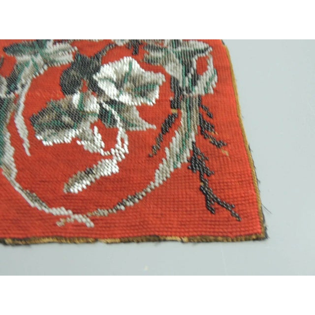 Antique Victorian Red and Brown Glass Beads Tapestry Probably from a tea cosy. Size: 6.5"W x 9"H