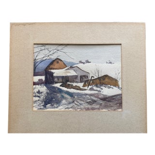 1940s Modern Impressionist Winter Landscape Painting Signed For Sale