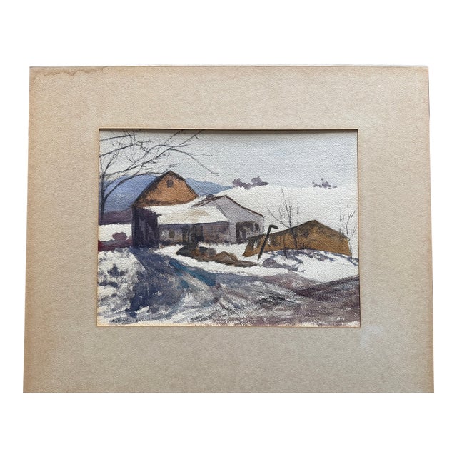 1940s Modern Impressionist Winter Landscape Painting Signed For Sale