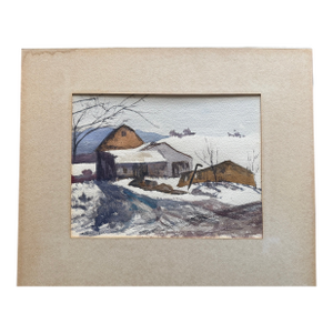 1940s Modern Impressionist Winter Landscape Painting Signed