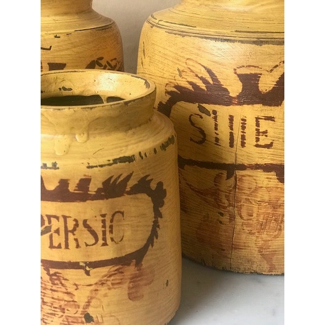 Wood Vintage Wooden Apothecary Jars- Set of 3 For Sale - Image 7 of 17