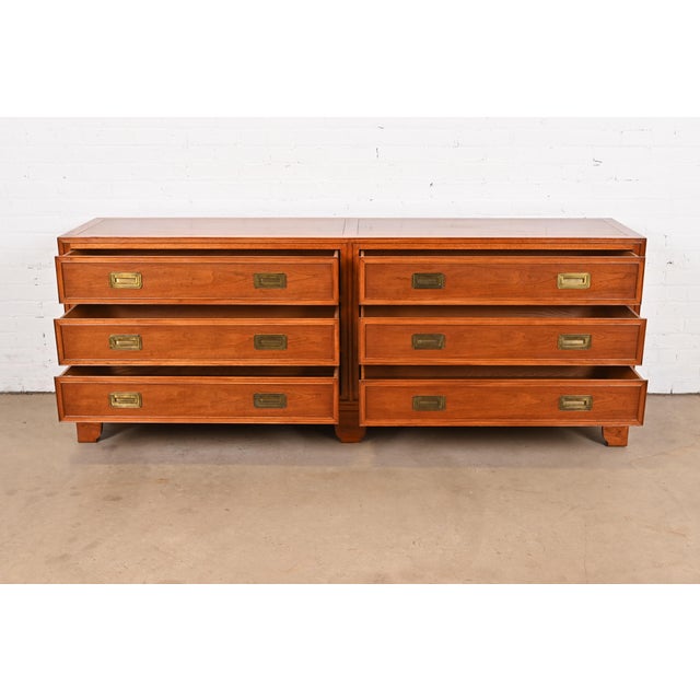 1960s Baker Furniture Hollywood Regency Campaign Walnut Dresser or Credenza For Sale - Image 5 of 12