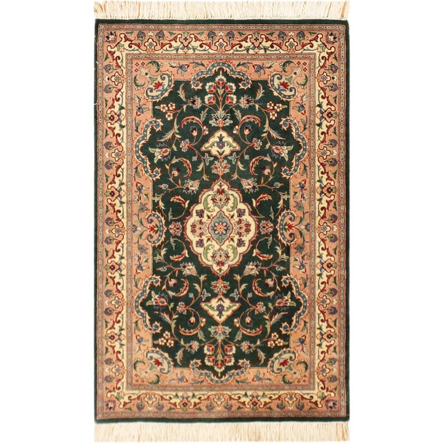 Medallion 1990's Kashan Pak-Persian Green/Ivory Wool Rug - 2'6'' X 4'1'' For Sale - Image 9 of 9