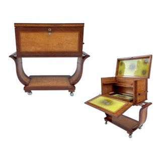 1930's Art Deco Rolling Bar Cart With Back-Painted Glass For Sale