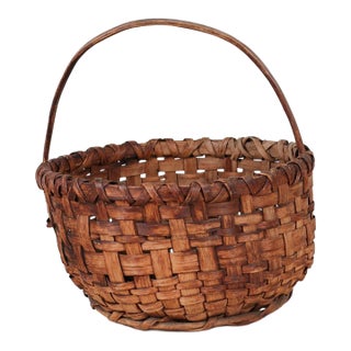 Late 19th to Early 20th Century Hand-Woven American Splint Gathering Basket For Sale