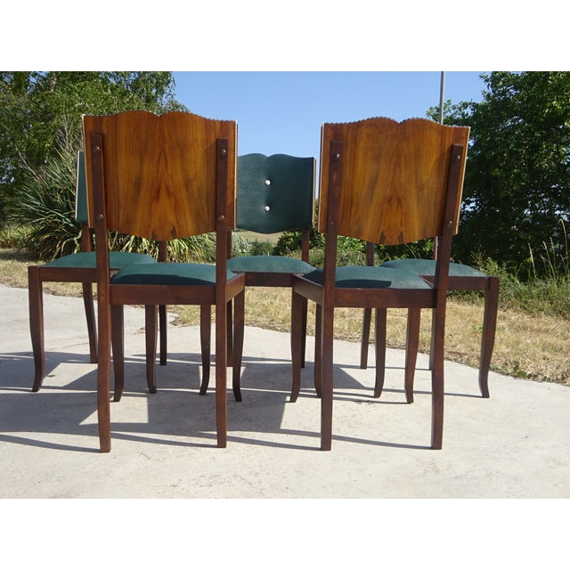 Art Deco Chairs in Wood and Green Faux Leather, 1940s, Set of 6 For Sale - Image 18 of 18