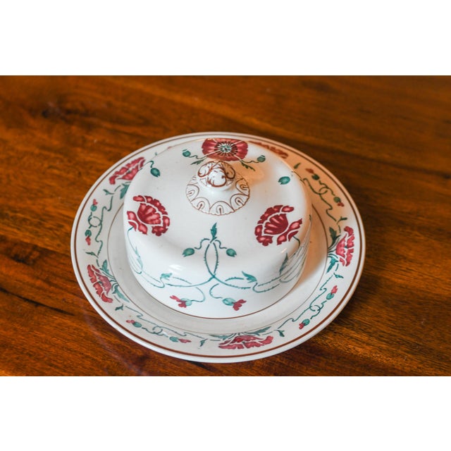 Villeroy & Boch Antique Villeroy & Boch Dresden Cheese Dome With Underplate Red Poppy Thorny Vine Ceramic Butter Dish Late 19th C. German Pottery For Sale - Image 4 of 8