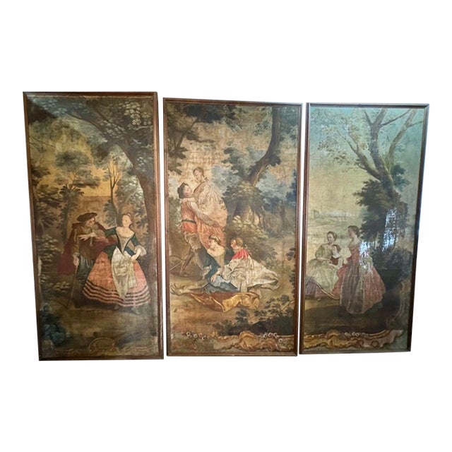 Set of French 18th Century Oil on Canvas Painting of Courting Scenes For Sale
