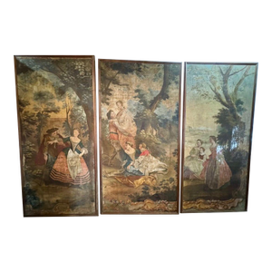 Set of French 18th Century Oil on Canvas Painting of Courting Scenes