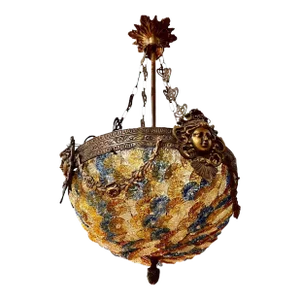 Vintage Murano Glass Flowers and Bronze Chandelier
