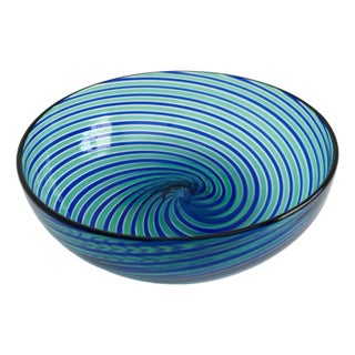 Blue Green Venini Murano Style Swirl Glass Bowl, Late 20th Century For Sale