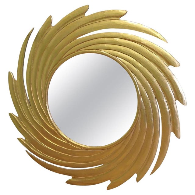 Glass Large Swirl Gilt Sunburst Mirror, 1960s For Sale - Image 7 of 7