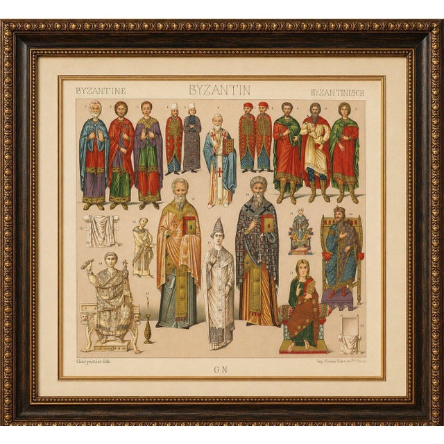 Byzantine Costume Study by Racinet, Imperial & Clerical Dress, 1888 This richly colored chromolithograph originates from...