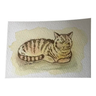 “Golden Tabby at Rest” Original Miniature Watercolor Painting by Nancy Smith For Sale