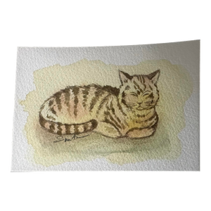 “Golden Tabby at Rest” Original Miniature Watercolor Painting by Nancy Smith