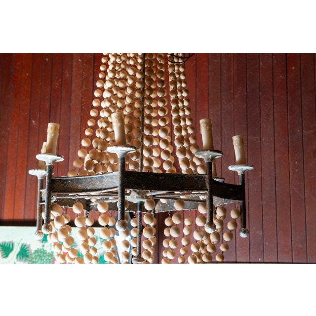Beige 1950s Italian Tole & Wood Bead Chandelier, Empire Style For Sale - Image 8 of 13