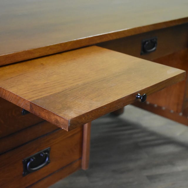 Crafters and Weavers Mission Quarter Sawn Oak 5 Drawer Desk - Michael's Cherry For Sale - Image 4 of 9