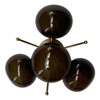 Orchidea Polished Brass Frosted Smoky Pebble Flush Mount by Fabio LTD For Sale