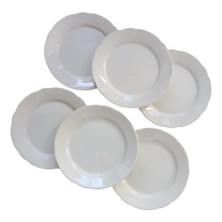 Vintage Ivory Earthenware Dinner Plates with Scalloped Edge, 1950s, Set of 6 For Sale