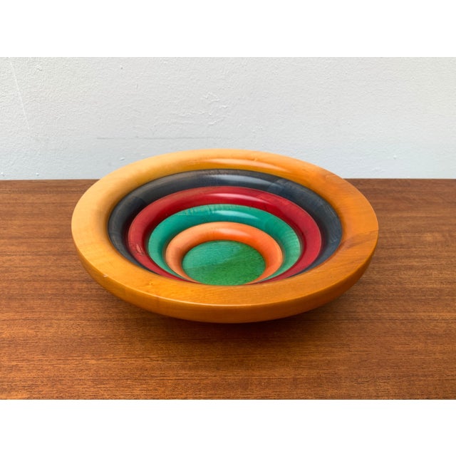 Large Postmodern Multicolored Wooden Bowl by Pietro Manzoni, Italy, 1980s For Sale - Image 6 of 6