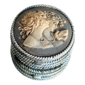 Vintage Neo Classical/Victorian Revival Estée Lauder Blue Cameo Twin Sisters Solid Perfume Compact