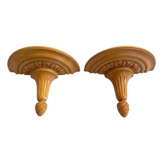 Pair of Vintage Carved Wood Wall Shelves With Fluted Columns & Acorn Finials For Sale