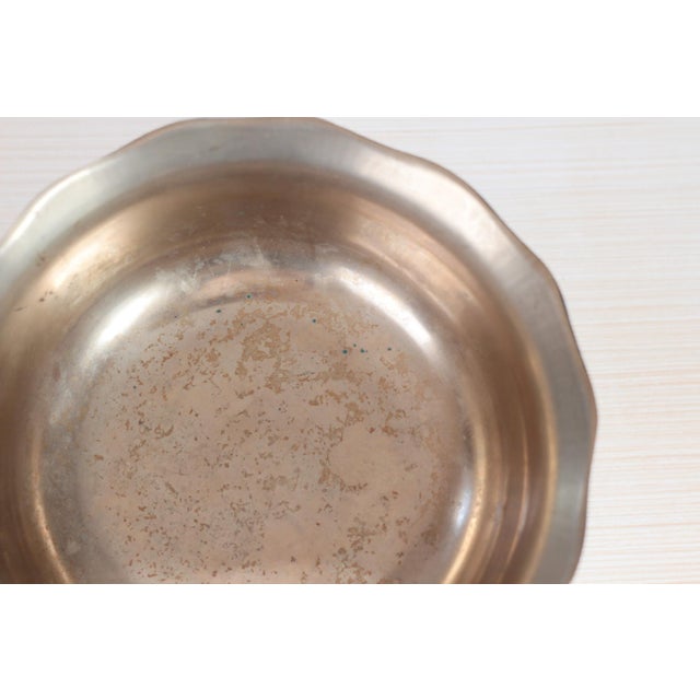 Mid-Century Solid Brass Pedestal Bowl With Scalloped Rim For Sale - Image 9 of 14