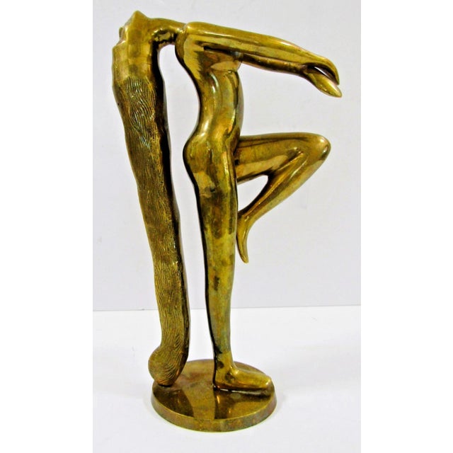1930s Vintage Brass Art Deco Long Haired Nude Woman Sculpture Attributed Klara Sever For Sale - Image 5 of 14