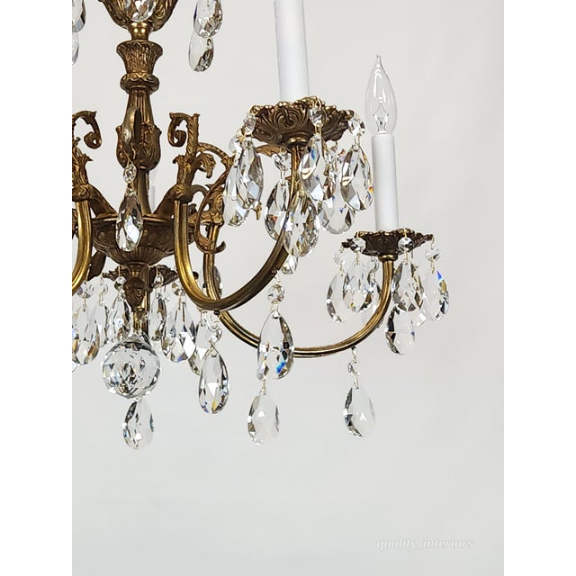 1950s Antique 5 Arm Absolutely Fabulous Brass Cut Lead Glass Crystal Chandelier For Sale - Image 5 of 8