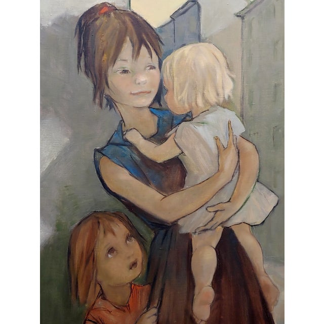 French French Mother With Her Two Kids Oil Painting by Pierre Le Faguays For Sale - Image 3 of 11