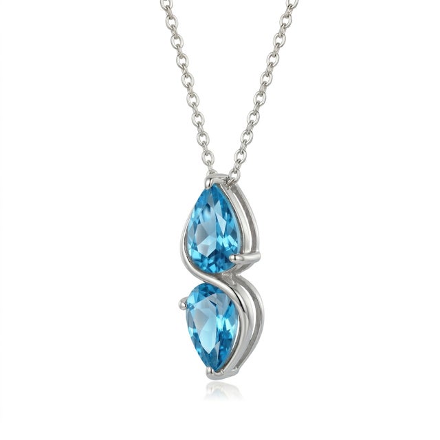 Swiss Blue Topaz Drop Dainty Necklace, Pear Cut Blue Gemstone Necklace For Sale - Image 4 of 5