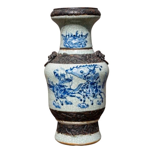 Large Early 19th Century Chinese Qing Dynasty Crackle Glazed Porcelain Vase For Sale