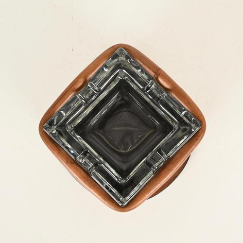 Curved Leather and Crystal Ashtray by Jacques Adnet, Italy, 1950s For Sale - Image 4 of 12