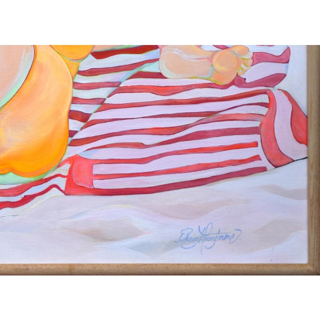 Large Pop Art Modernist Oil Painting of Two Sun Bathers at the Beach For Sale In New York - Image 6 of 6