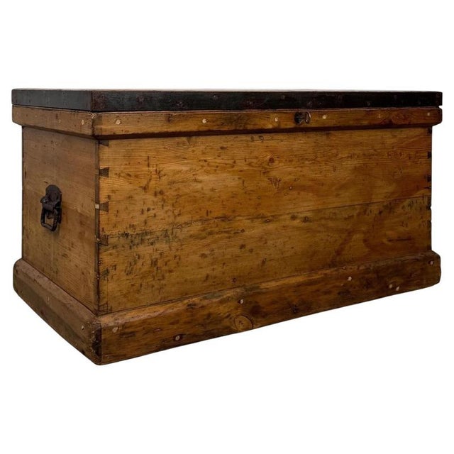Wood Antique Victorian Pine Fitted Chest Coffer For Sale - Image 7 of 12