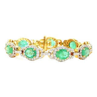 3.28 Carat Round Brilliant Cut Diamond Emerald Gold Bracelet For Sale