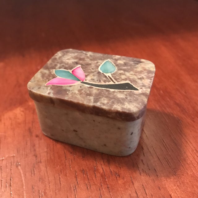 Soapstone Trinket Box with Floral Inlay Chairish
