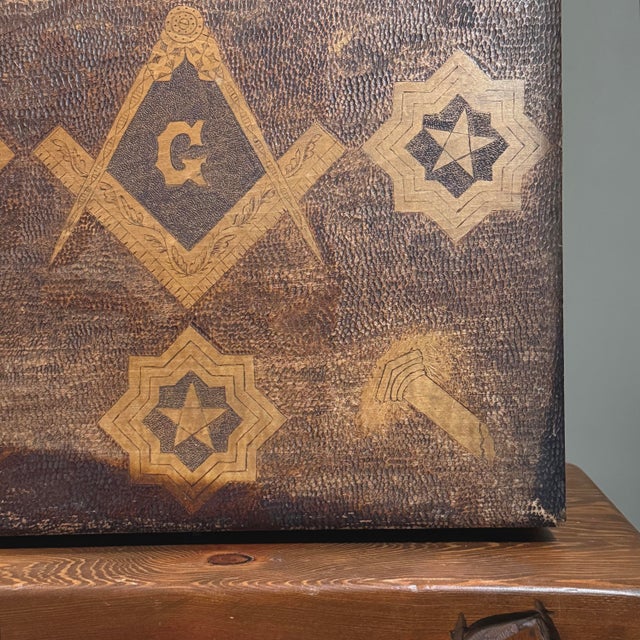 Brown Antique Monumental Hand Carved Folk Art Masonic Stippled Box For Sale - Image 8 of 12