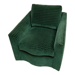 Kravet Denham Green Velvet Swivel Chair Upholstered in Brentano Graviata Evergreen For Sale