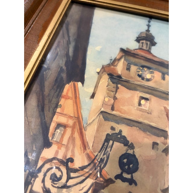 Vintage Mid-Century European Village Street Scene in Wood Frame For Sale In San Diego - Image 6 of 12
