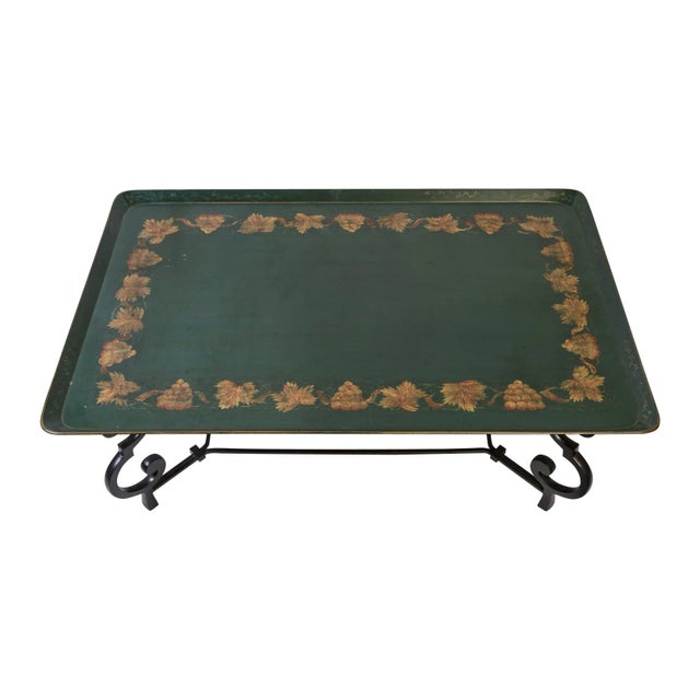 Just arrive this Early 20Th, Century. Italian Wood Tole Tray Top With Iron Base Coffee Table, attributed to the French...