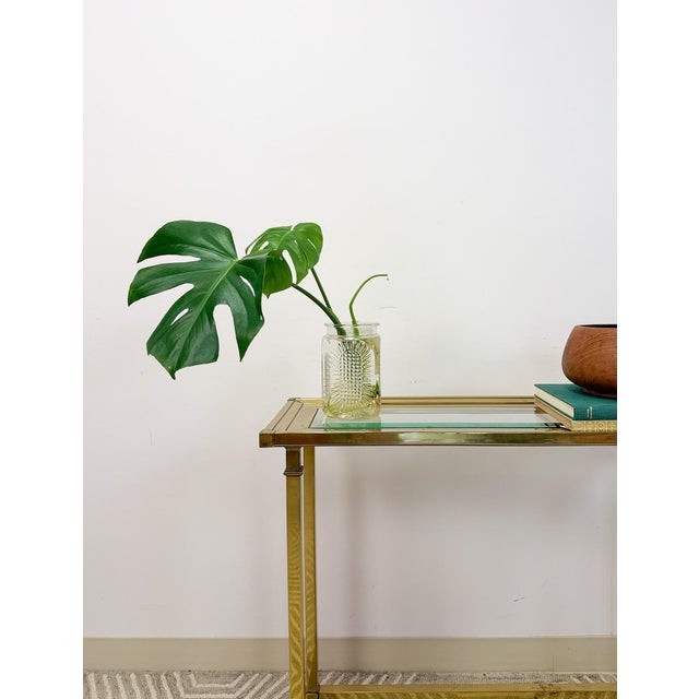 Vintage MCM Brass Console Table Glass Top Hollywood Regency Sofa Table Coastal For Sale - Image 14 of 14