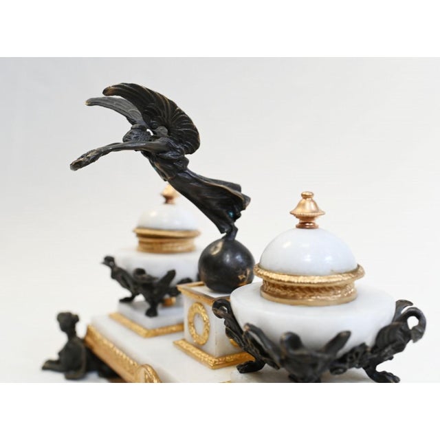 Empire French Marble Inkwell Bronze Sphinx For Sale - Image 4 of 10